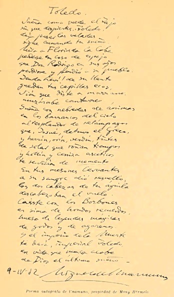Poema manuscrito de Miguel de Unamuno. Entrevista revista rambla