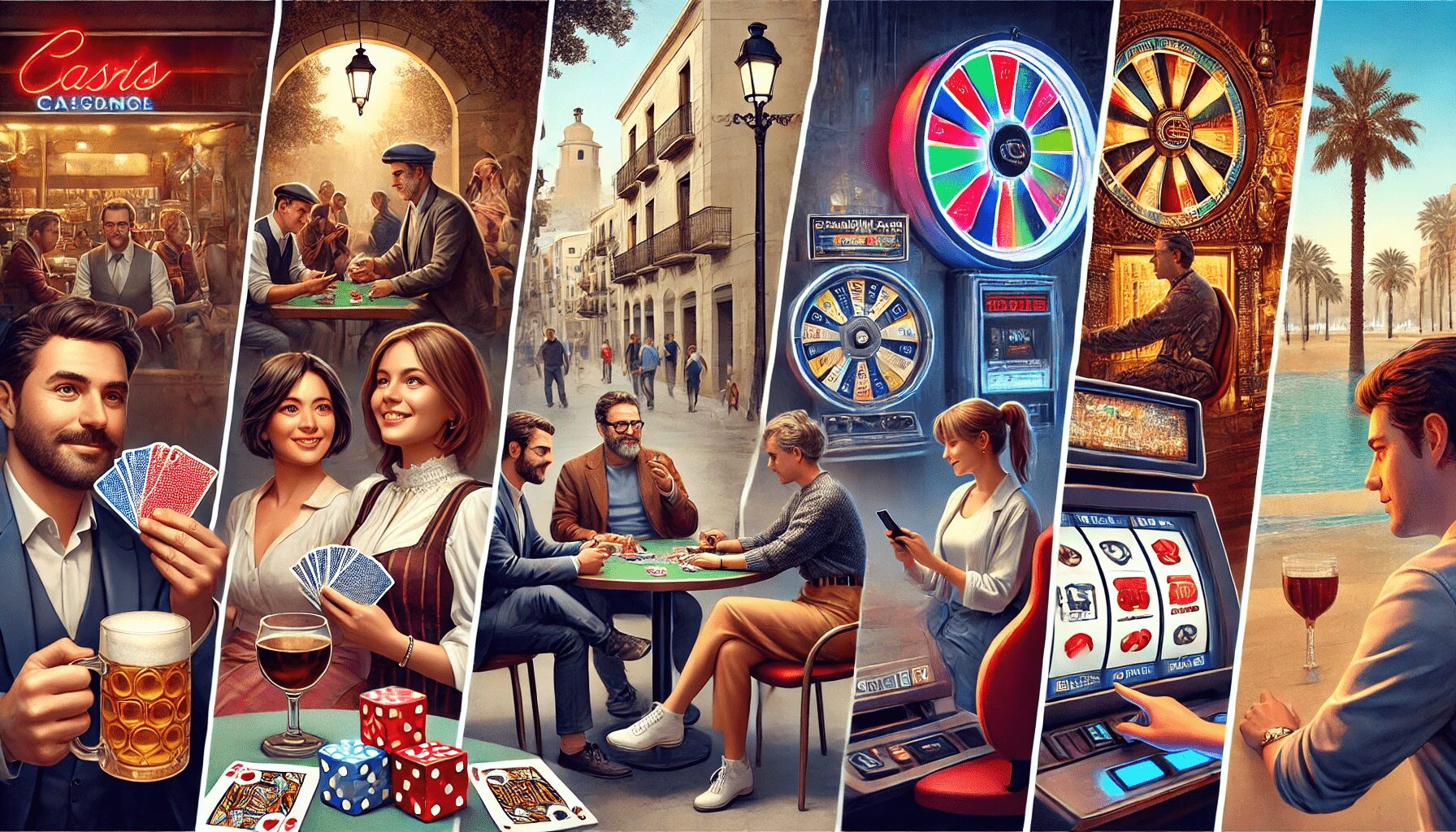 Diversas actividades de juegos de azar disfrutadas por catalanes, desde juegos de cartas tradicionales hasta juegos de casino en línea